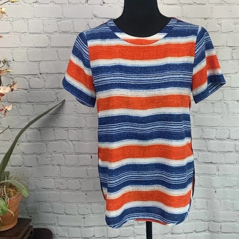 MICHAEL KORS | Striped Short Sleeve Back Keyhole Tee